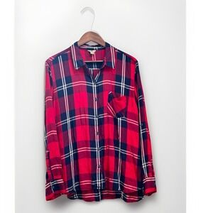 Woolrich Shirt Womens XXL Red Blue Plaid Flannel Long Sleeve Button Up Outdoor